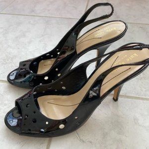 Kate Spade Black Laser Cut Circle Slingback Peep Toe Heels size 9.5